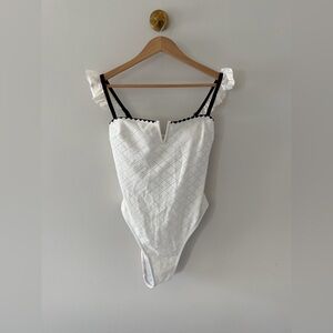 Cupshe White Eyelet Bandeau One-Piece with Black Trim